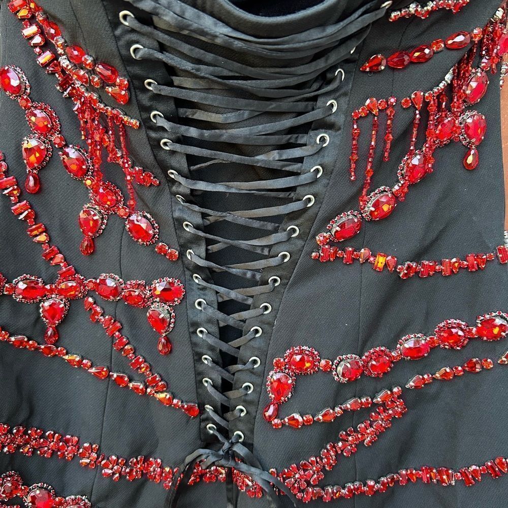 RETROFETE Prae Black Red Crystal Bustier Corset Embellished Dress size small NWT - Picture 6 of 13